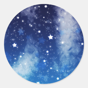 Sticker Rond Ciel de nuit bleu étoilé