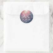 Sticker Rond Ciel de nuit moderne Galaxy bleu violet Initiales  (Sac)