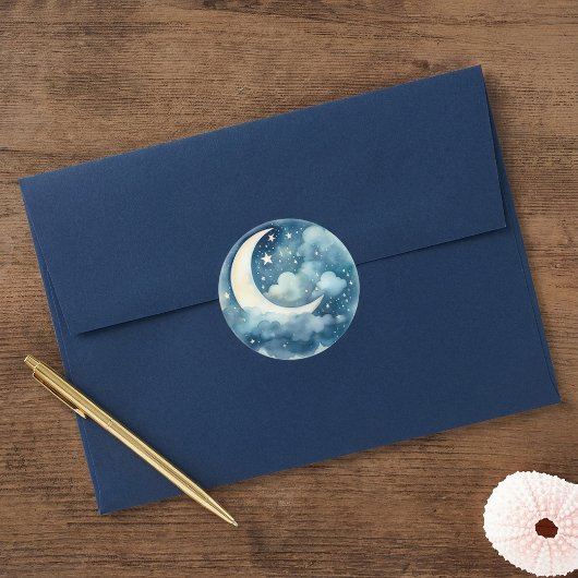 Sticker Rond Ciel étoilé et baby shower de lune