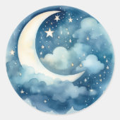 Sticker Rond Ciel étoilé et baby shower de lune (Devant)