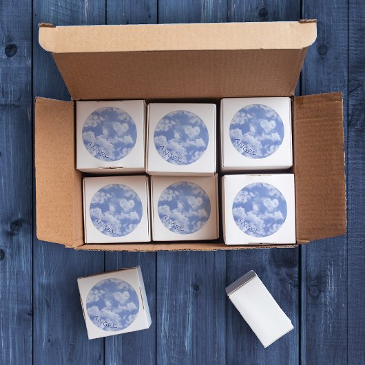 Sticker Rond Ciel Nuageux Cœur Mariage Moderne Bleu Personnalis