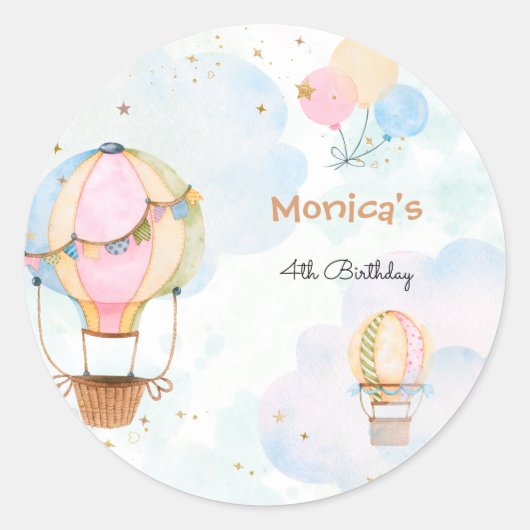 Sticker Rond Ciel nuageux montgolfière anniversaire de enfant (Devant)