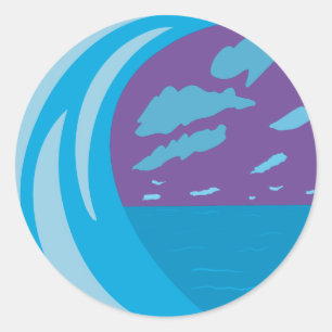 Sticker Rond Ciel violet bleu des vagues océaniques