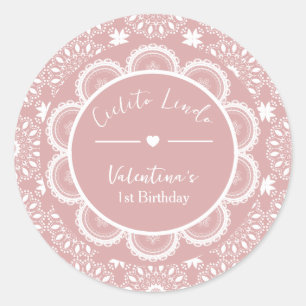 Sticker Rond Cielito Lindo 1er Anniversaire Rose