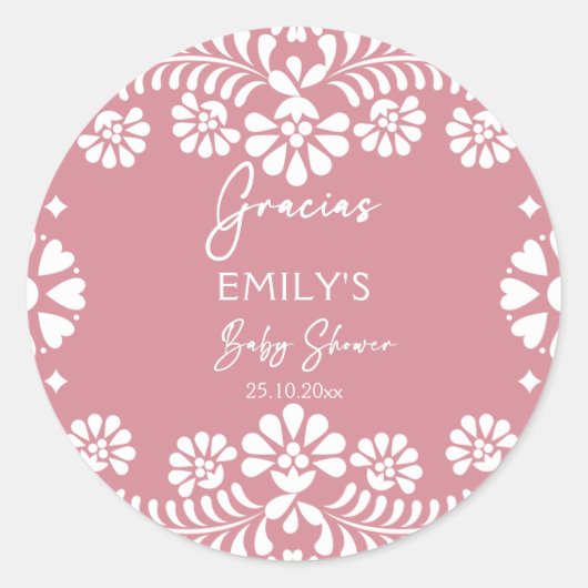 Sticker Rond Cielito lindo baby shower mexicain rose pâle (Devant)