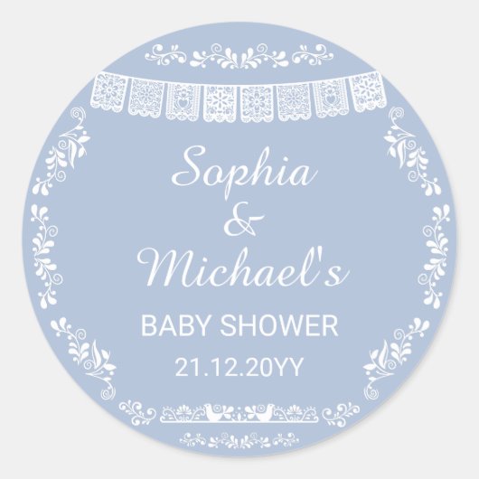 Sticker Rond Cielito Lindo Blue Papel Picado Baby Shower (Devant)