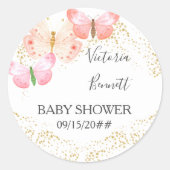 Sticker Rond Cieux Papillon Confetti Rose Corail Doré  (Devant)