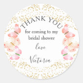 Sticker Rond Cieux Papillon Remerciement Confettis Or Corail (Devant)