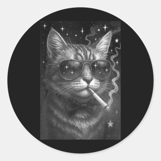 Sticker Rond Cigarette Kitten Drôle Fumer Chat Mème Bra Stupide (Devant)