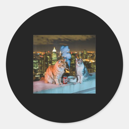 Sticker Rond Cigarette Kitten Drôle Fumer Mème Chat Stud Cervea (Devant)