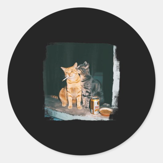Sticker Rond Cigarette Kitten Drôle Fumer Mème Chat Stud Cervea (Devant)
