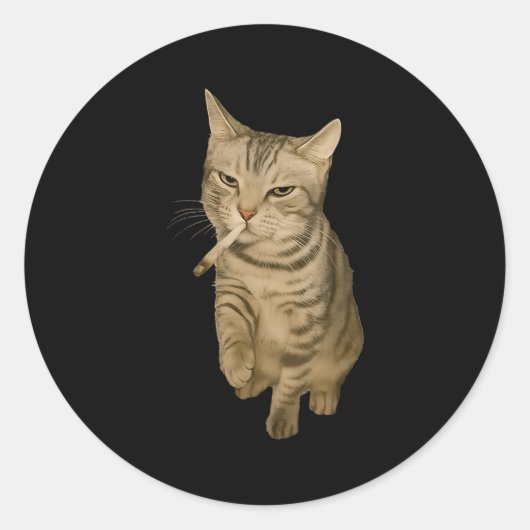 Sticker Rond Cigarette Kitten Drôle Fumer Mème Chat Stud Cervea (Devant)