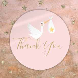 Sticker Rond Cigogne livraison spéciale remerciement Baby Showe