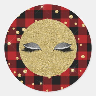 Sticker Rond Cils Argent Doré Fêtes Rouge Plaid de Buffalo