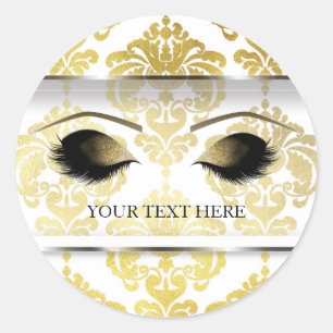 Sticker Rond Cils Dorés Brillants Damassés Vintage Glam Maquill