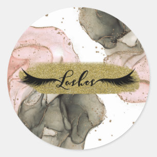 Sticker Rond Cils Fantaisie Rose Noir Doré Éthéré Humeur Encre