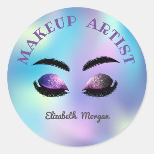 Sticker Rond Cils Faux Pailletés, Iridescent Holographique, Maq