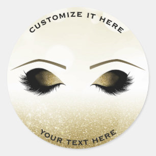 Sticker Rond Cils Glam Personnalisés Pailletés Doré Maquillage