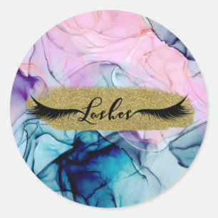 Sticker Rond Cils Moderne Glam Rose Violet Turquoise Ethéré