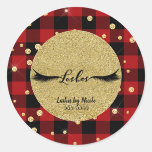 Sticker Rond Cils noirs Fête Rouge Plaid de Buffalo