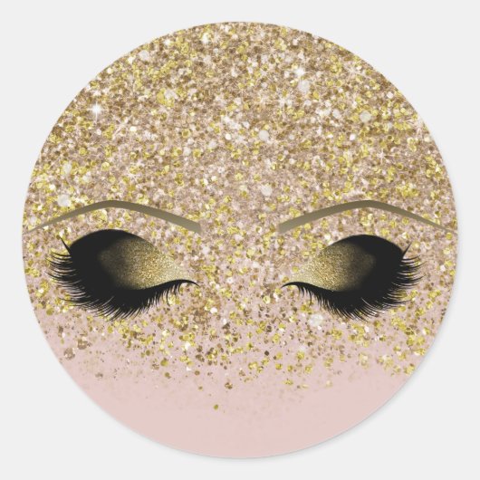 Sticker Rond Cils postiches dorés modernes avec strass rose et (Devant)