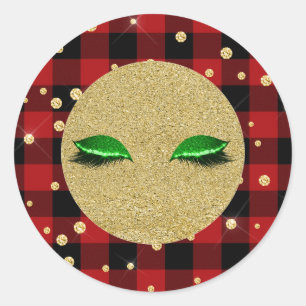 Sticker Rond Cils Vert Or Rouge de Fête Rayé de Buffalo