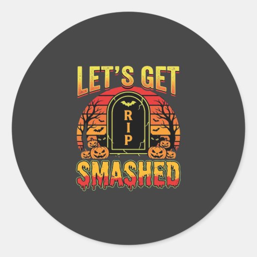 Sticker Rond Cimetière de citrouilles Halloween dévasté (Devant)
