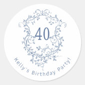 Sticker Rond Cimetière Floral Bleu Classique Français 40e anniv (Devant)