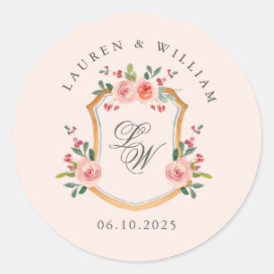 Sticker Rond Cimier avec mariage rose monogramme
