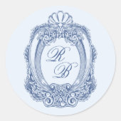 Sticker Rond Cimier baroque Paraphe bleu Mariage (Devant)