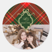 Sticker Rond Cimier classique Noël Plaid Photo de vacances (Devant)