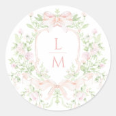 Sticker Rond Cimier Doux avec Bow rose pâle | Mariage monogramm (Devant)