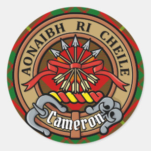 Sticker Rond Cimier du clan Cameron sur tartan