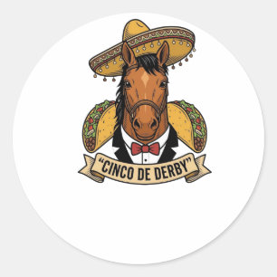 Sticker Rond Cinco de Derby Cheval Taco Sombrero Design Vintage
