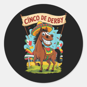 Sticker Rond Cinco De Derby Funny Horse Racing Derby De Mayo