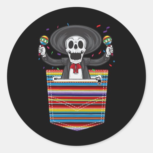 Sticker Rond Cinco De Mayo 2025 Calaca Poche Blanche Serape Me (Devant)
