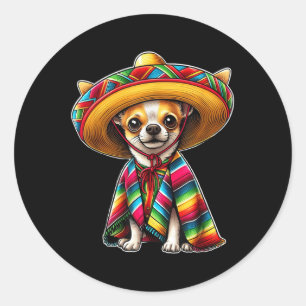 Sticker Rond Cinco De Mayo 2025 Chihuahua Amoureux des chiens S