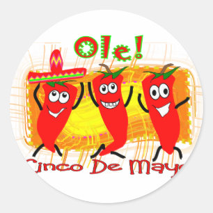 Sticker Rond Cinco de Mayo 3 chili Peppers dansants - Adorable