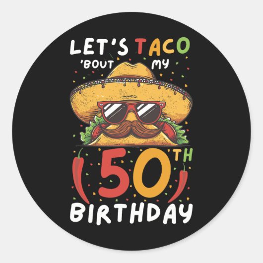 Sticker Rond Cinco De Mayo 50e Anniversaire Taco Age 50 Bi Mexi (Devant)