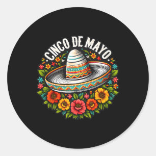 Sticker Rond Cinco De Mayo Chapeau Fleurs Mexicain Fête 5 De