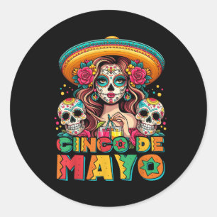 Sticker Rond Cinco De Mayo Chemise Mexicaine Fiesta 5 De Mayo F