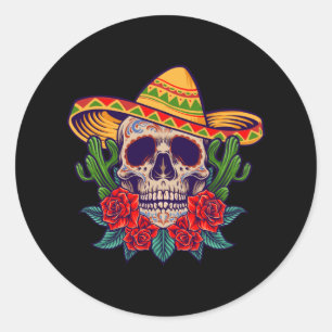 Sticker Rond Cinco de mayo crâne mexicain