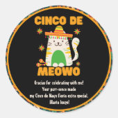 Sticker Rond Cinco De Mayo - Cute Cat Merci (Devant)