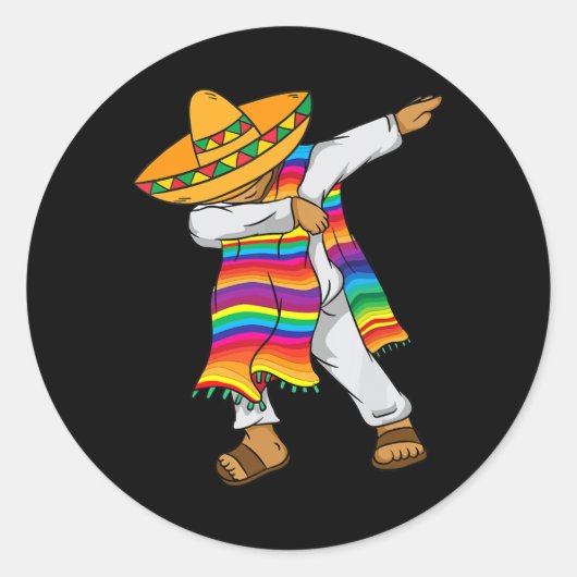 Sticker Rond Cinco De Mayo Dabbing Mexicaine Poncho Enfants (Devant)