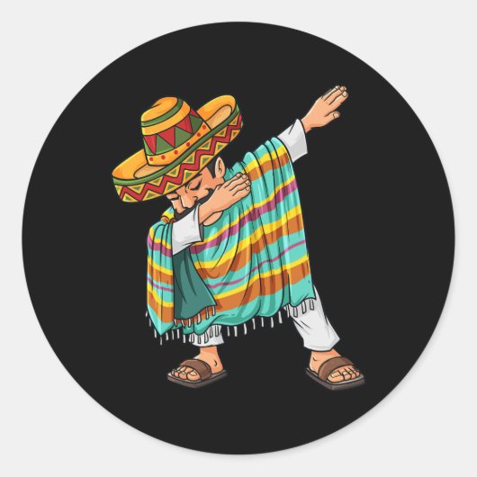 Sticker Rond Cinco de Mayo Dabbing Poncho Sombrero Amusant mexi (Devant)