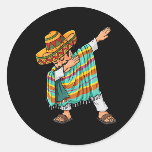 Sticker Rond Cinco de Mayo Dabbing Poncho Sombrero Amusant mexi