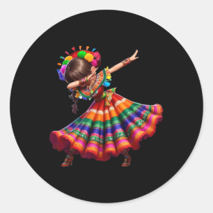 Sticker Rond Cinco De Mayo Drôle Femme Mexicaine Dabbing Cinco
