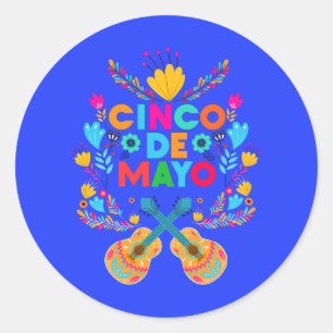 Sticker Rond Cinco De Mayo fleurs et guitares