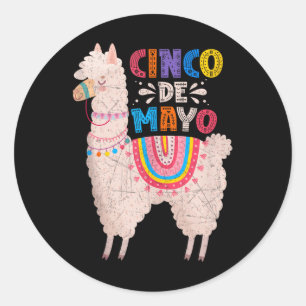 Sticker Rond Cinco De Mayo Llama Fiesta Parti Mexicaine Vibe Ta