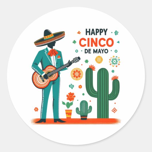 Sticker Rond Cinco de mayo mariachi - fierté mexicaine (Devant)